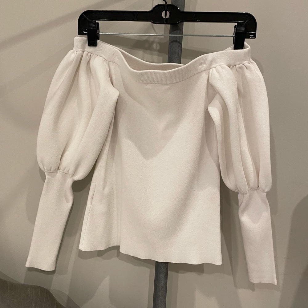 Club Monaco Knit white off shoulder balloon sleeve top!